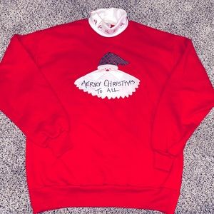 Vtg 80s Jerzees ugly Christmas sweatshirt single stitch/faux turtleneck Sz Large